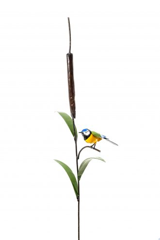 METAL SINGLE BLUE TIT ON CATTAIL